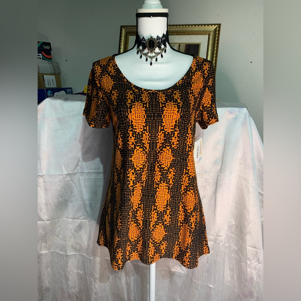 Lularoe Classic T Black Orange Snakeskin Like Look Top